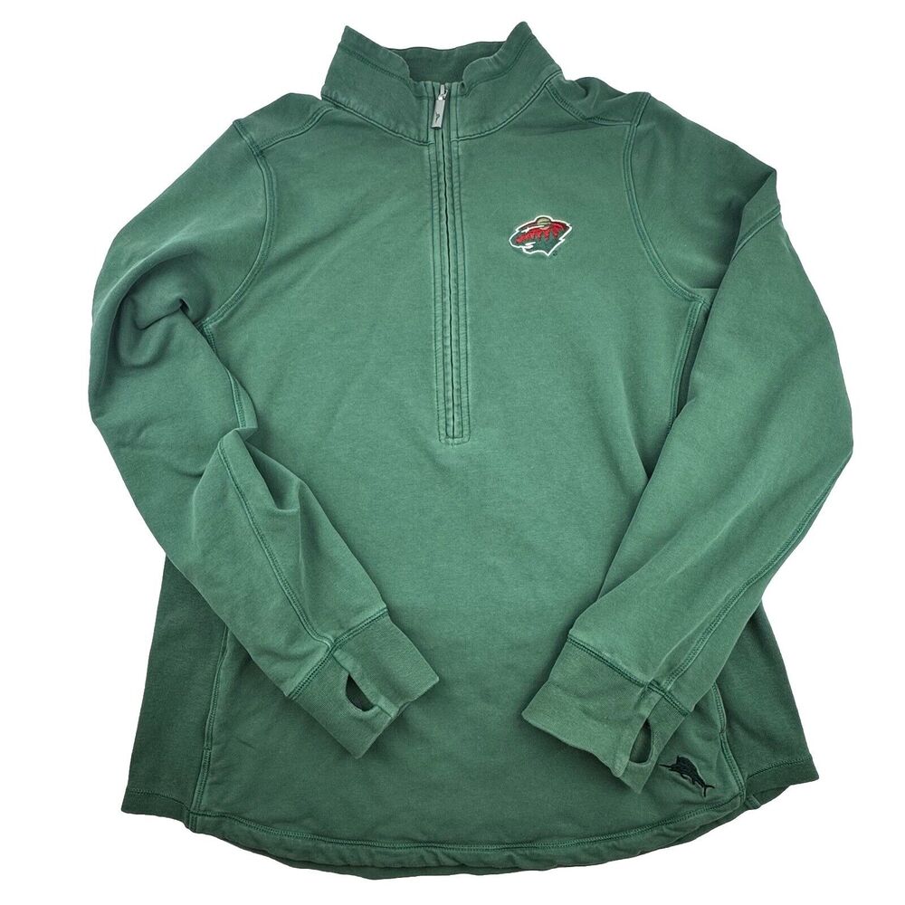 Tommy Bahama Womens L 1/2 Zip Hockey Pullover Sweater NHL Minnesota Wild Green